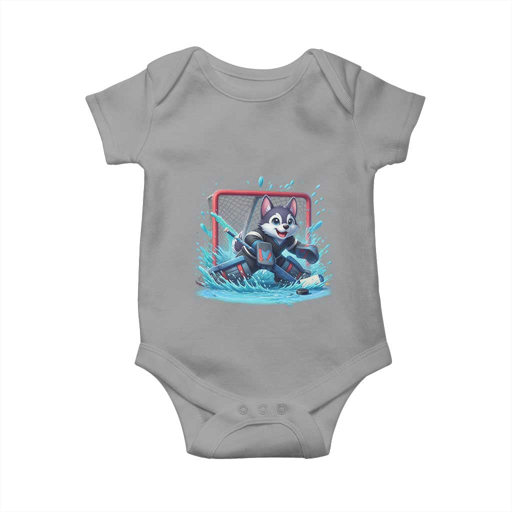 Siberian Husky Ice Hockey Player Baby Onesie Funny Goalie Gift TS12 Sport Gray Print Your Wear