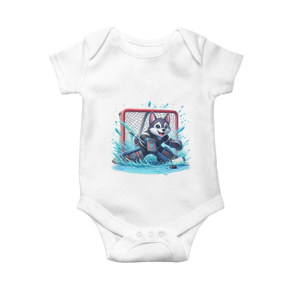 Siberian Husky Ice Hockey Player Baby Onesie Funny Goalie Gift TS12 White Print Your Wear