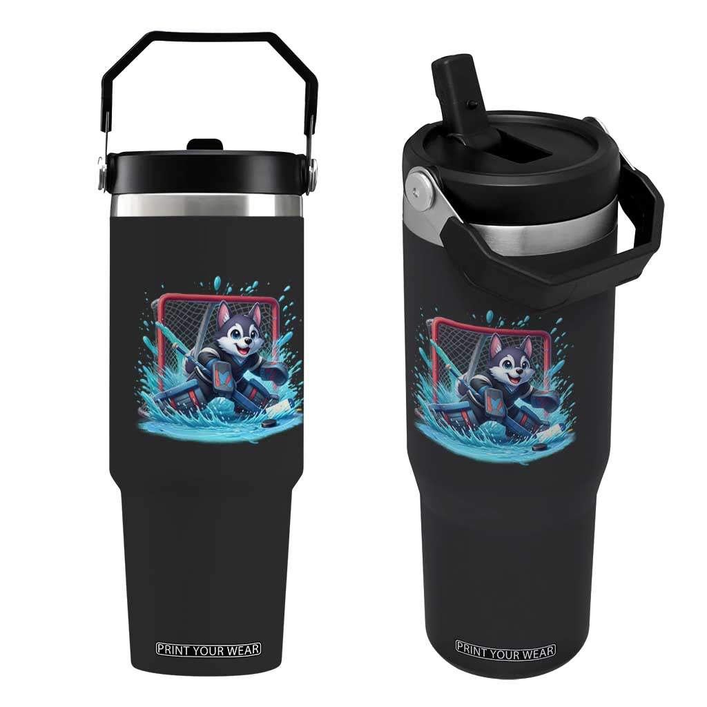 Siberian Husky Ice Hockey Player Flip Straw Tumbler Funny Goalie Gift TS12 One Size: 30 oz Black Print Your Wear
