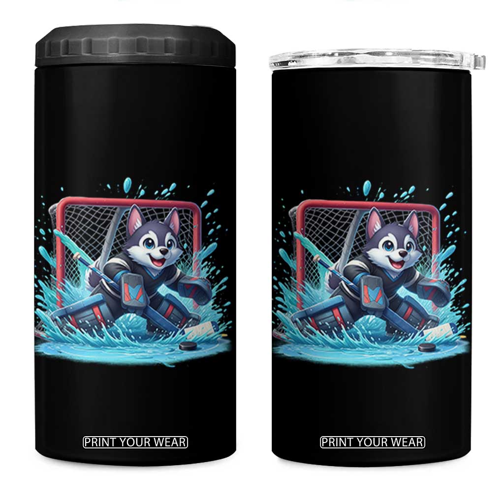 Siberian Husky Ice Hockey Player 4 in 1 Can Cooler Tumbler Funny Goalie Gift TS12 One Size: 16 oz Black Print Your Wear