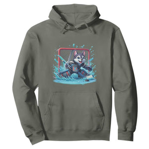 Siberian Husky Ice Hockey Player Hoodie Funny Goalie Gift TS12 Military Green Print Your Wear