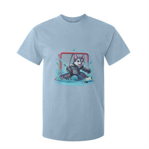 Siberian Husky Ice Hockey Player T Shirt For Kid Funny Goalie Gift TS12 Light Blue Print Your Wear