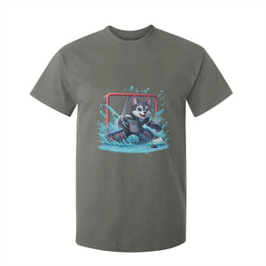 Siberian Husky Ice Hockey Player T Shirt For Kid Funny Goalie Gift TS12 Military Green Print Your Wear