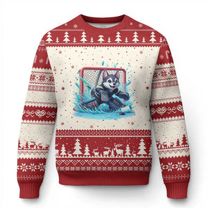Siberian Husky Ice Hockey Player Ugly Christmas Sweater Funny Goalie Gift TS12 Beige Red Print Your Wear