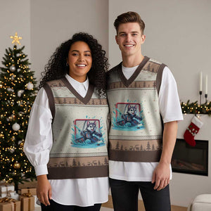 Siberian Husky Ice Hockey Player V-Neck Knit Sweater Vest Funny Goalie Gift TS12 Mocha Mousse Print Your Wear