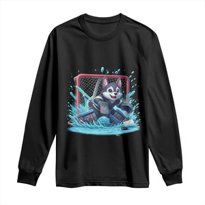 Siberian Husky Ice Hockey Player Long Sleeve Shirt Funny Goalie Gift TS12 Black Print Your Wear
