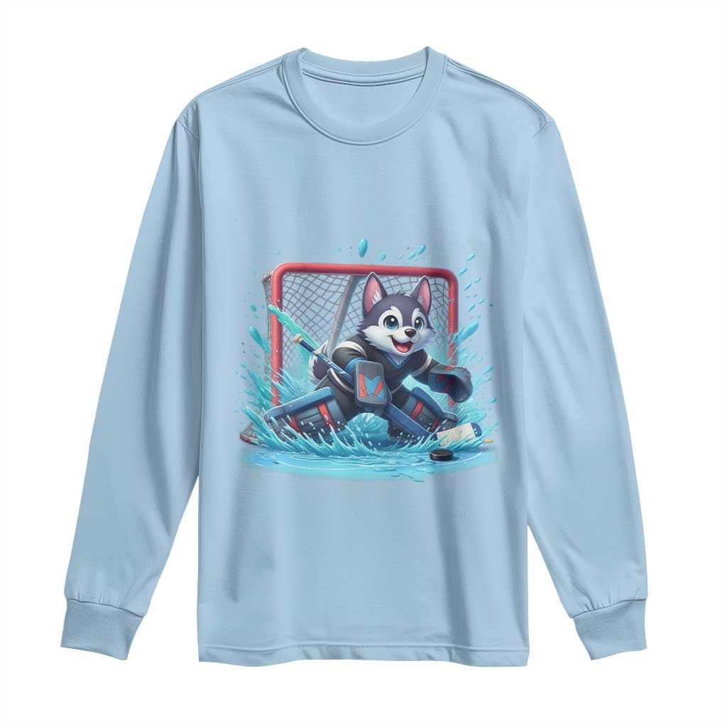 Siberian Husky Ice Hockey Player Long Sleeve Shirt Funny Goalie Gift TS12 Light Blue Print Your Wear