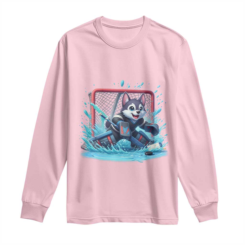 Siberian Husky Ice Hockey Player Long Sleeve Shirt Funny Goalie Gift TS12 Light Pink Print Your Wear