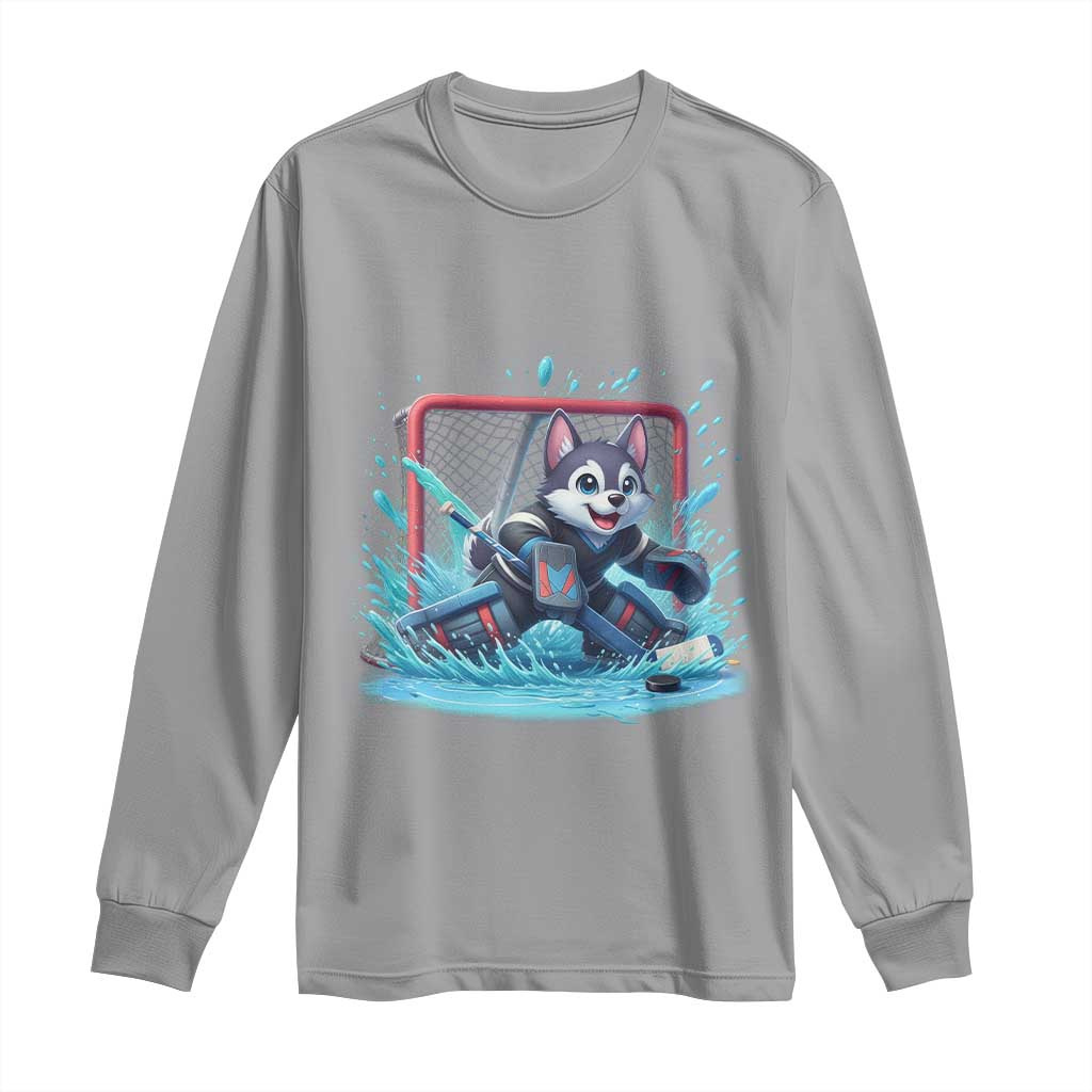 Siberian Husky Ice Hockey Player Long Sleeve Shirt Funny Goalie Gift TS12 Sport Gray Print Your Wear