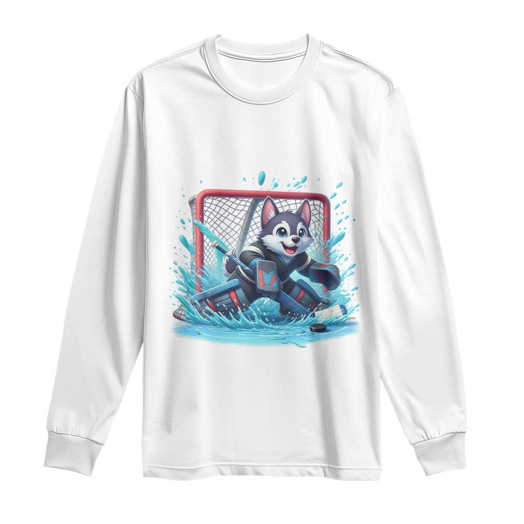Siberian Husky Ice Hockey Player Long Sleeve Shirt Funny Goalie Gift TS12 White Print Your Wear