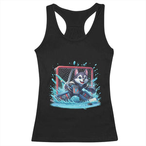 Siberian Husky Ice Hockey Player Racerback Tank Top Funny Goalie Gift TS12 Black Print Your Wear