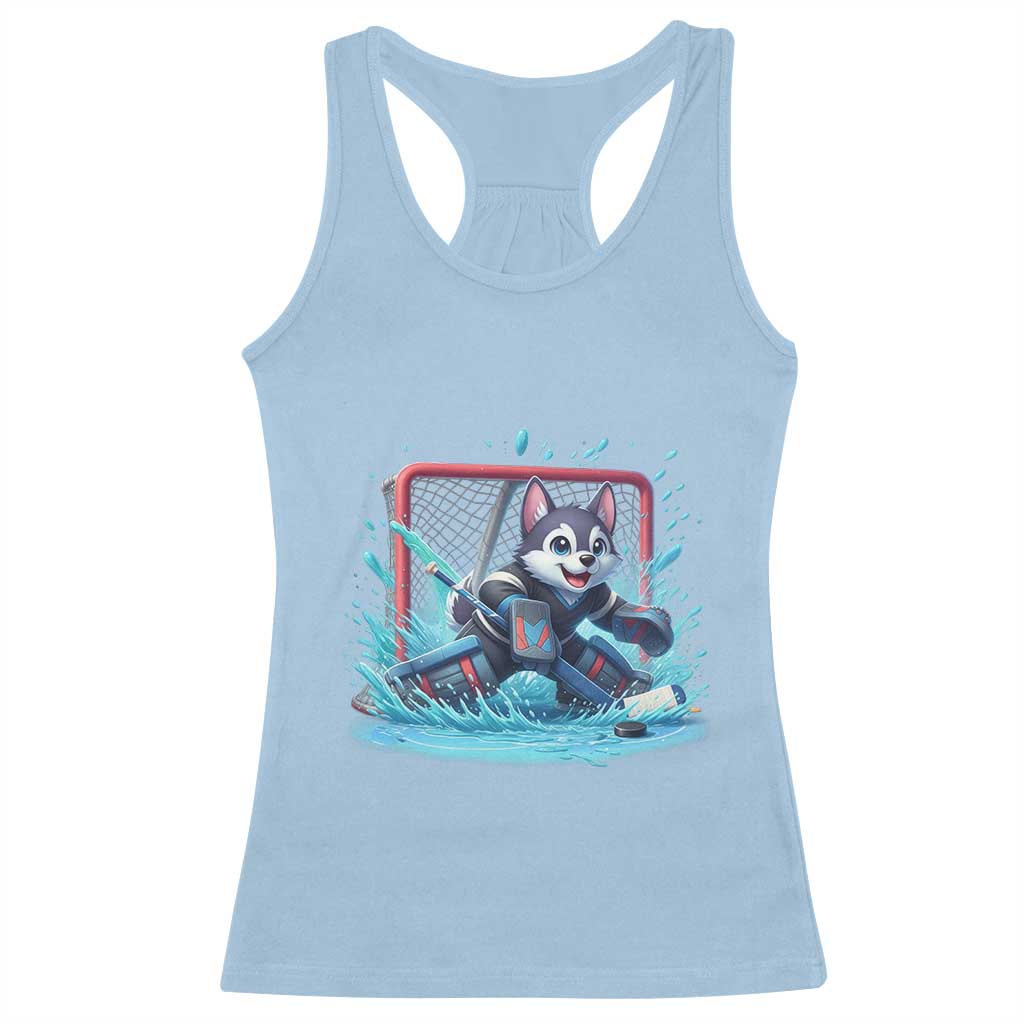 Siberian Husky Ice Hockey Player Racerback Tank Top Funny Goalie Gift TS12 Light Blue Print Your Wear