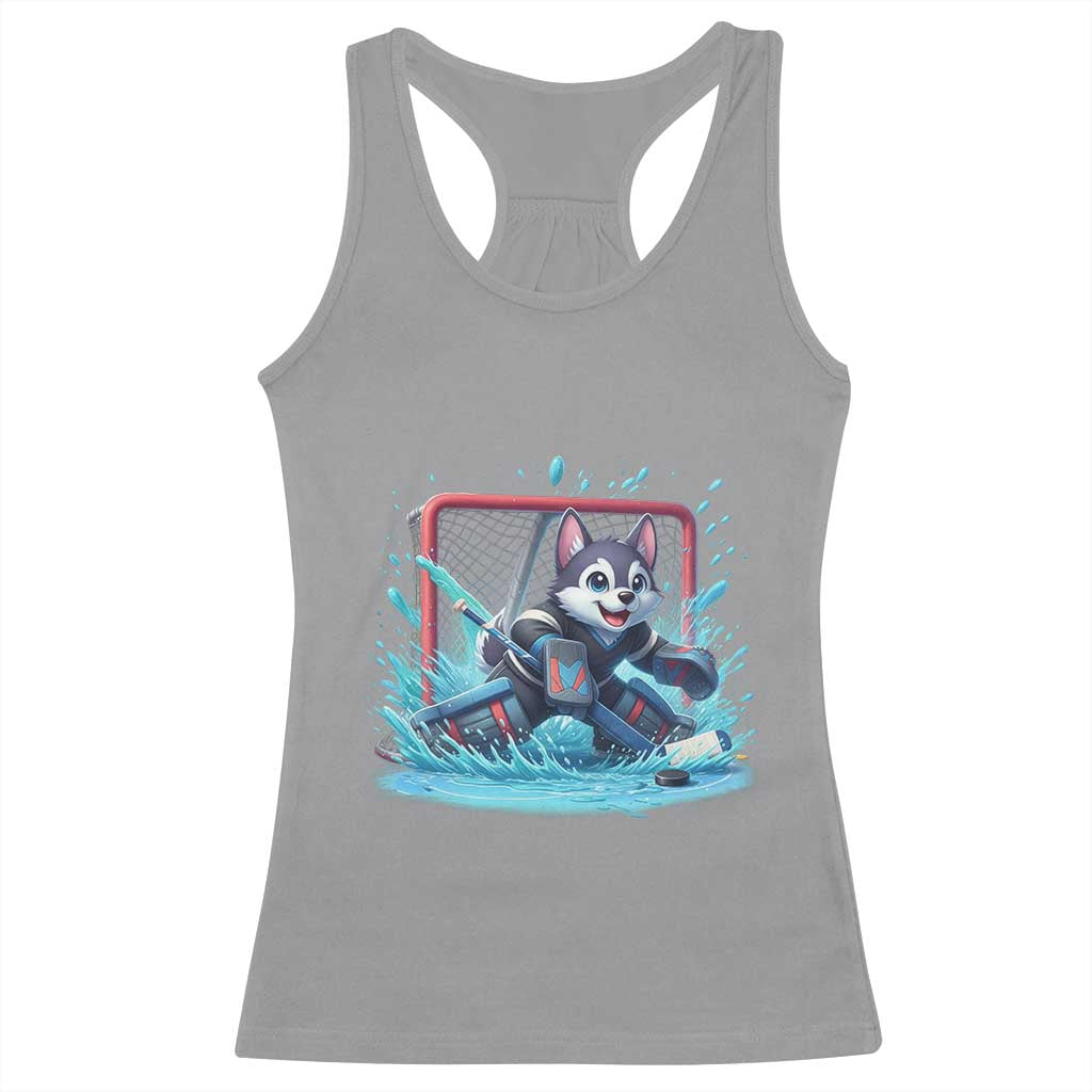Siberian Husky Ice Hockey Player Racerback Tank Top Funny Goalie Gift TS12 Sport Gray Print Your Wear