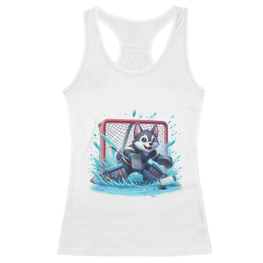 Siberian Husky Ice Hockey Player Racerback Tank Top Funny Goalie Gift TS12 White Print Your Wear