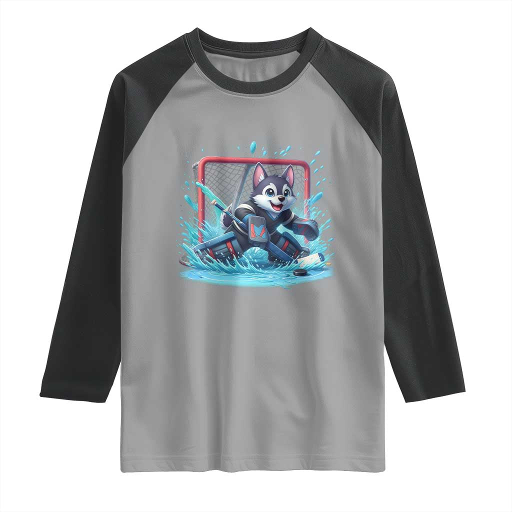 Siberian Husky Ice Hockey Player Raglan Shirt Funny Goalie Gift TS12 Sport Gray Black Print Your Wear
