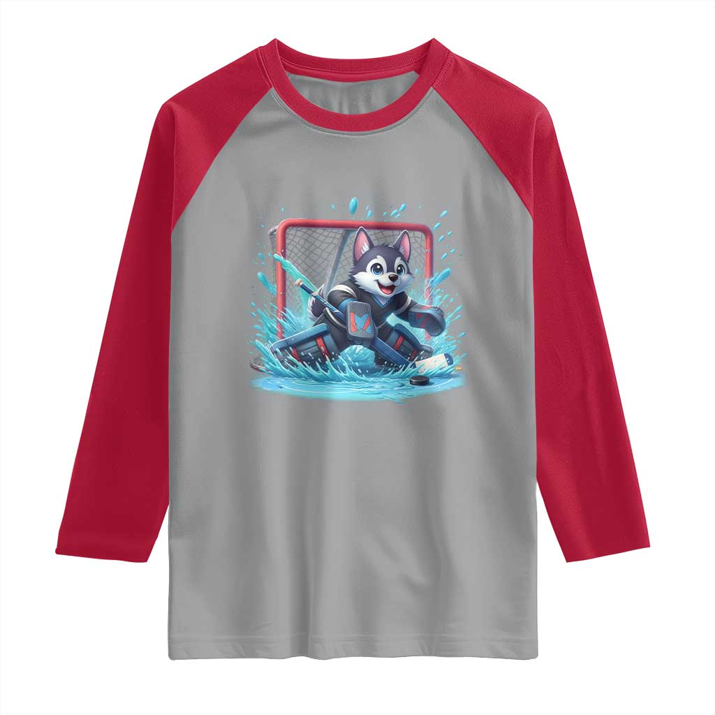 Siberian Husky Ice Hockey Player Raglan Shirt Funny Goalie Gift TS12 Sport Gray Red Print Your Wear