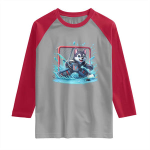 Siberian Husky Ice Hockey Player Raglan Shirt Funny Goalie Gift TS12 Sport Gray Red Print Your Wear