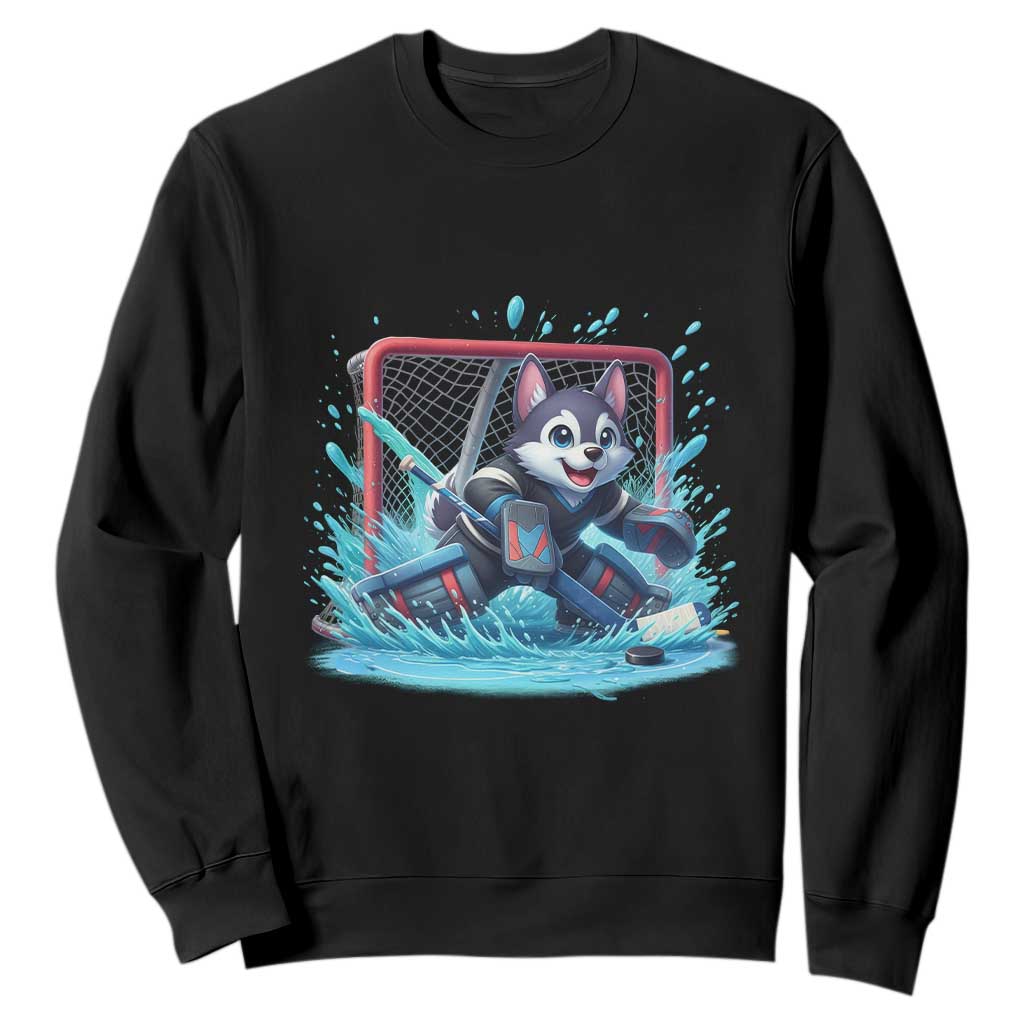Siberian Husky Ice Hockey Player Sweatshirt Funny Goalie Gift TS12 Black Print Your Wear