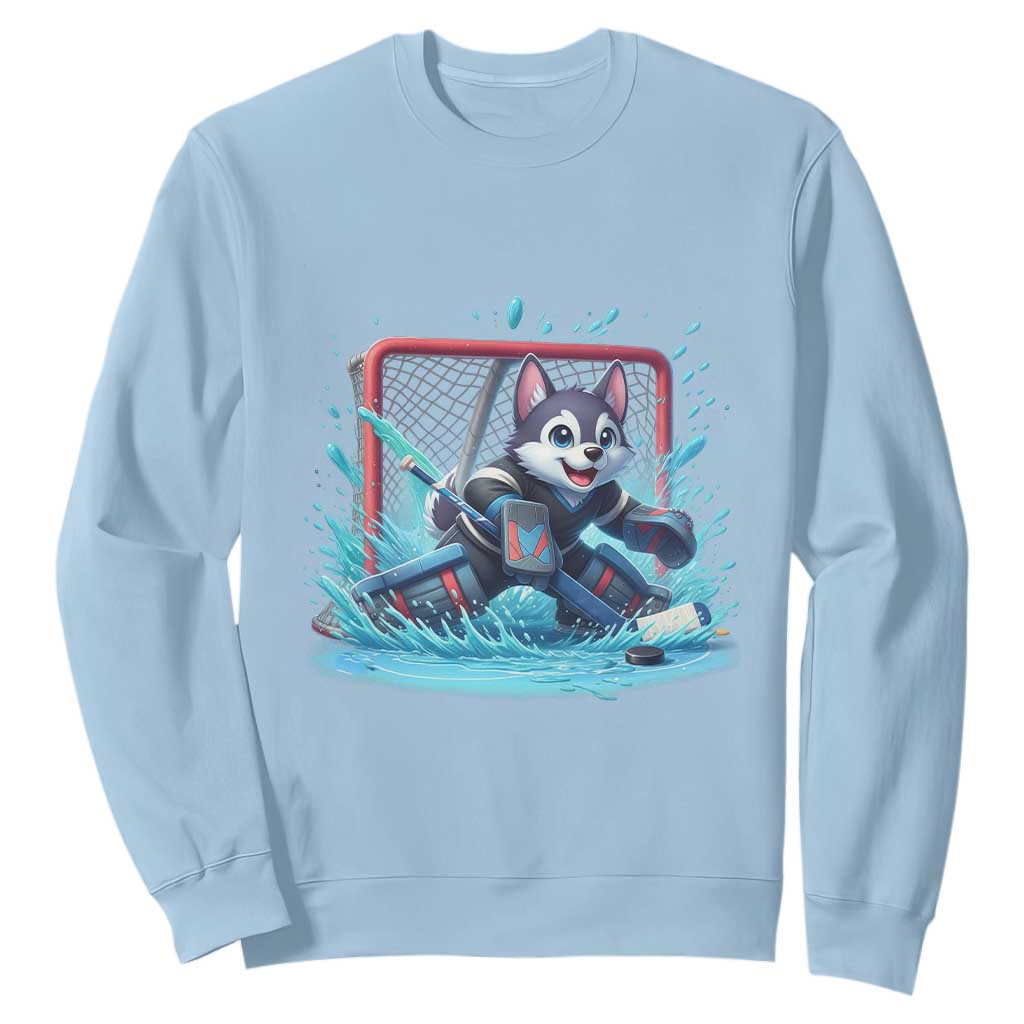 Siberian Husky Ice Hockey Player Sweatshirt Funny Goalie Gift TS12 Light Blue Print Your Wear