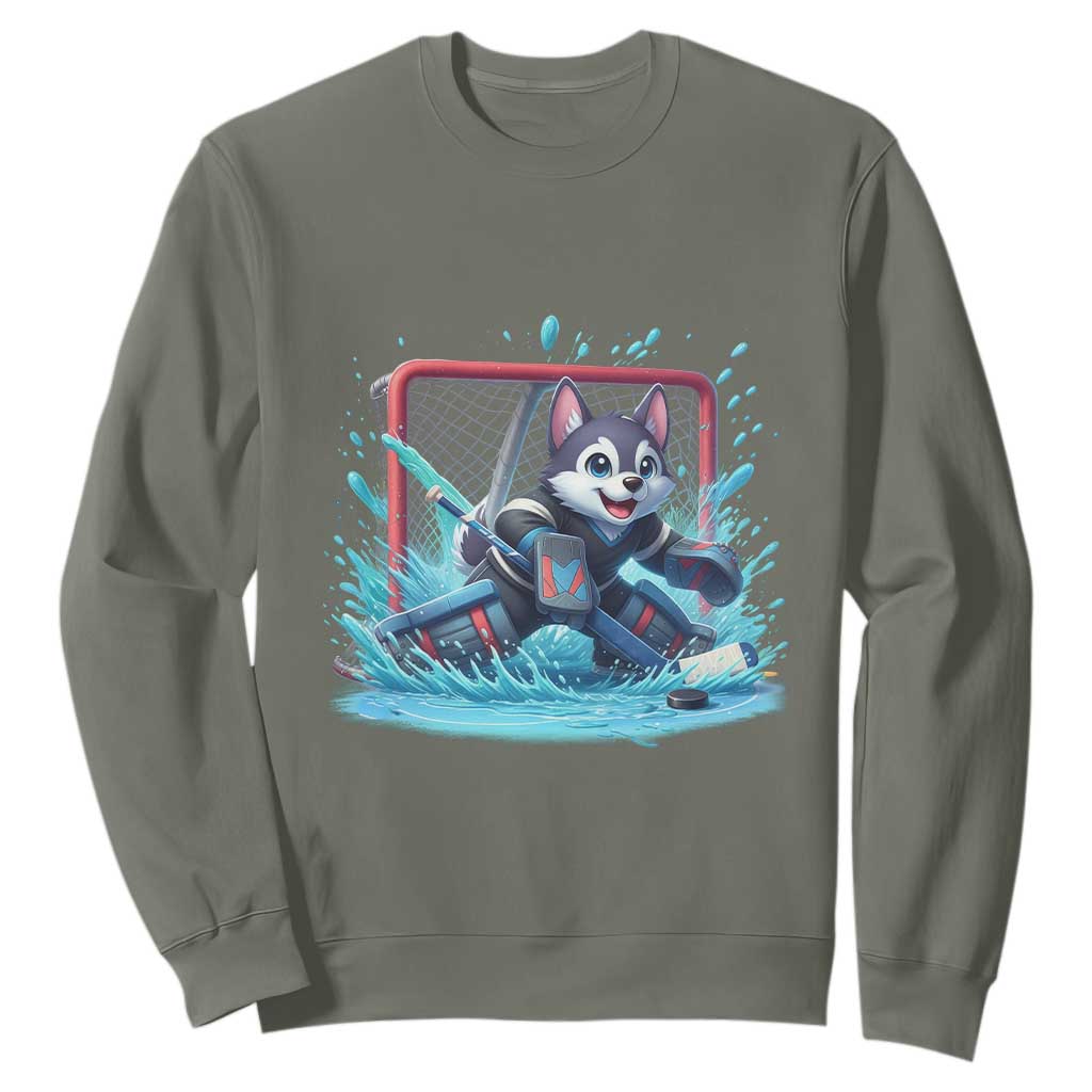Siberian Husky Ice Hockey Player Sweatshirt Funny Goalie Gift TS12 Military Green Print Your Wear