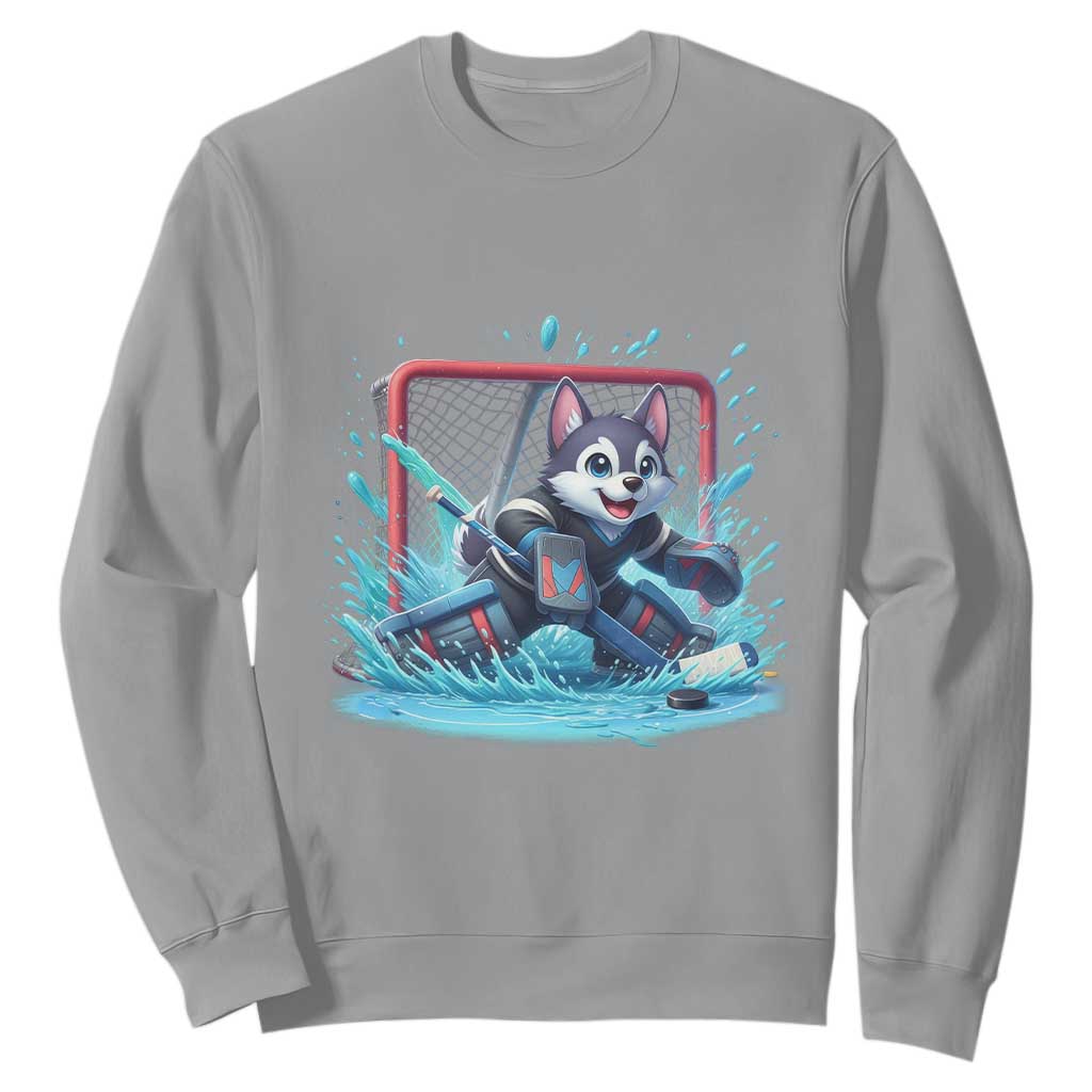 Siberian Husky Ice Hockey Player Sweatshirt Funny Goalie Gift TS12 Sport Gray Print Your Wear