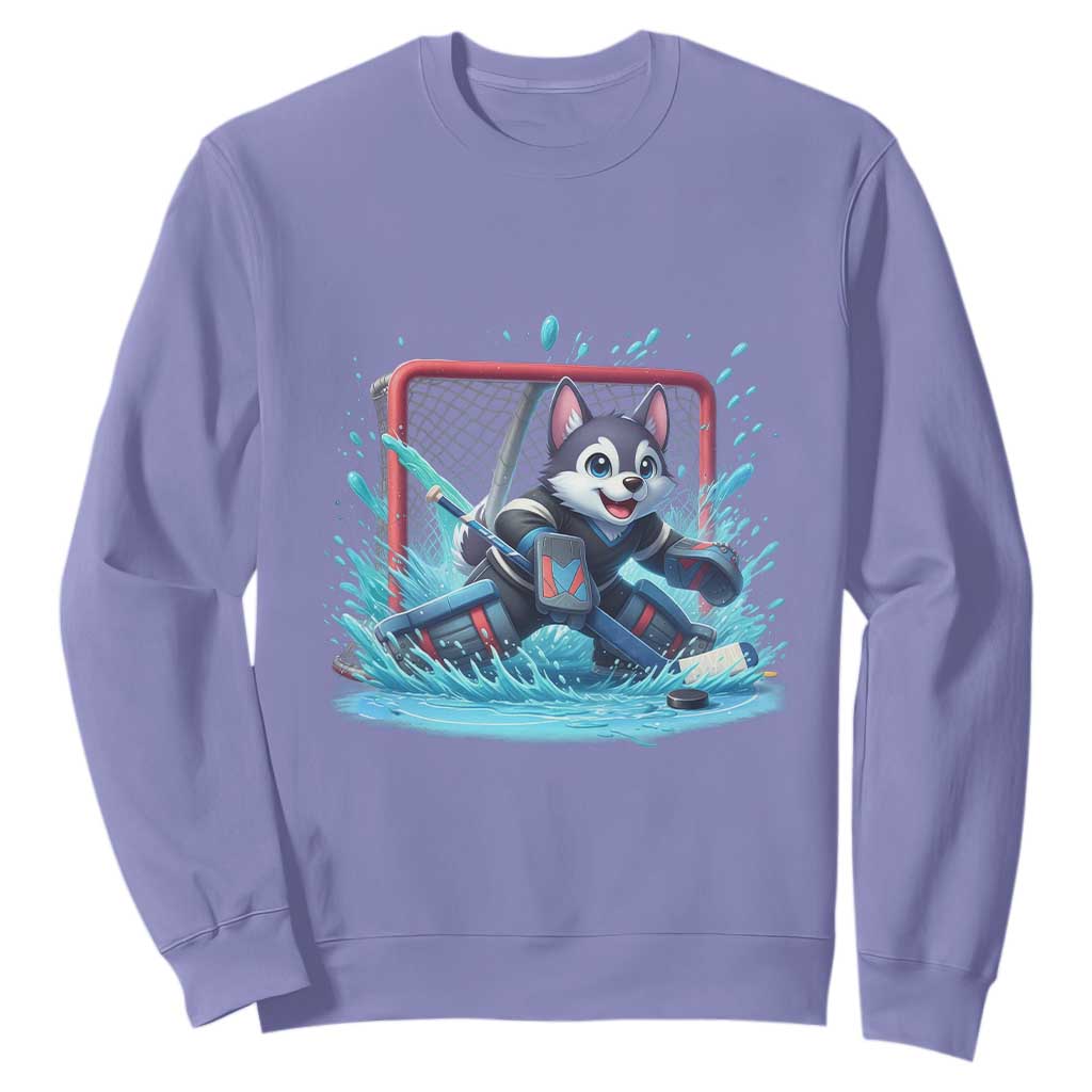 Siberian Husky Ice Hockey Player Sweatshirt Funny Goalie Gift TS12 Violet Print Your Wear