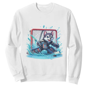 Siberian Husky Ice Hockey Player Sweatshirt Funny Goalie Gift TS12 White Print Your Wear