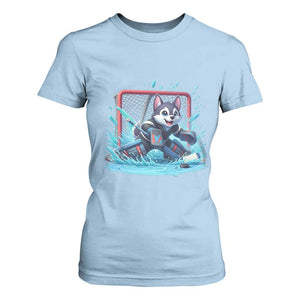 Siberian Husky Ice Hockey Player T Shirt For Women Funny Goalie Gift TS12 Light Blue Print Your Wear