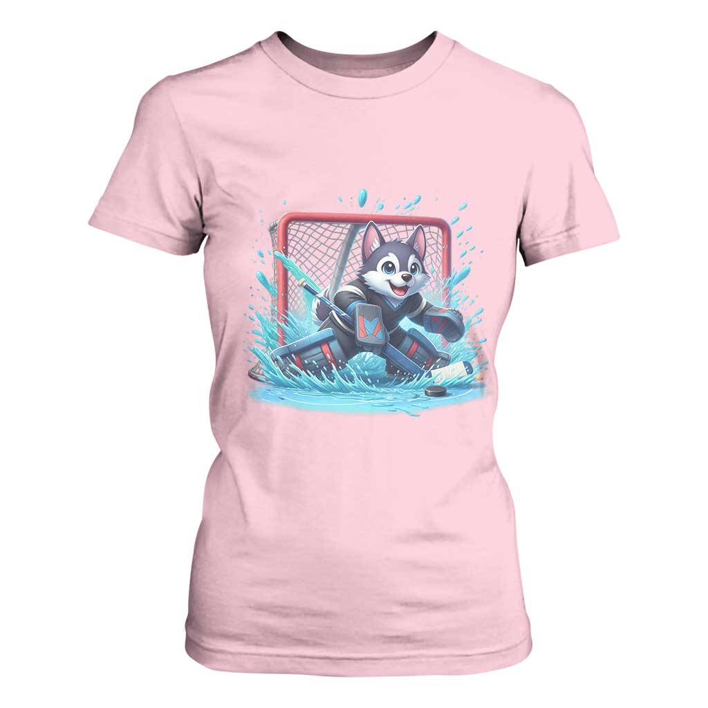 Siberian Husky Ice Hockey Player T Shirt For Women Funny Goalie Gift TS12 Light Pink Print Your Wear