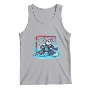 Siberian Husky Ice Hockey Player Tank Top Funny Goalie Gift TS12 Athletic Heather Print Your Wear