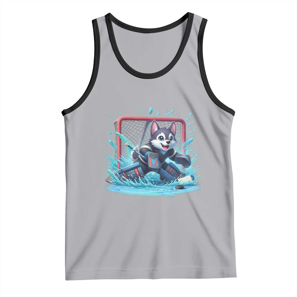 Siberian Husky Ice Hockey Player Tank Top Funny Goalie Gift TS12 Athletic Heather Black Print Your Wear