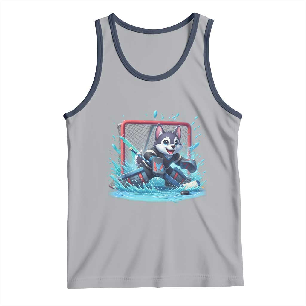 Siberian Husky Ice Hockey Player Tank Top Funny Goalie Gift TS12 Athletic Heather Navy Print Your Wear