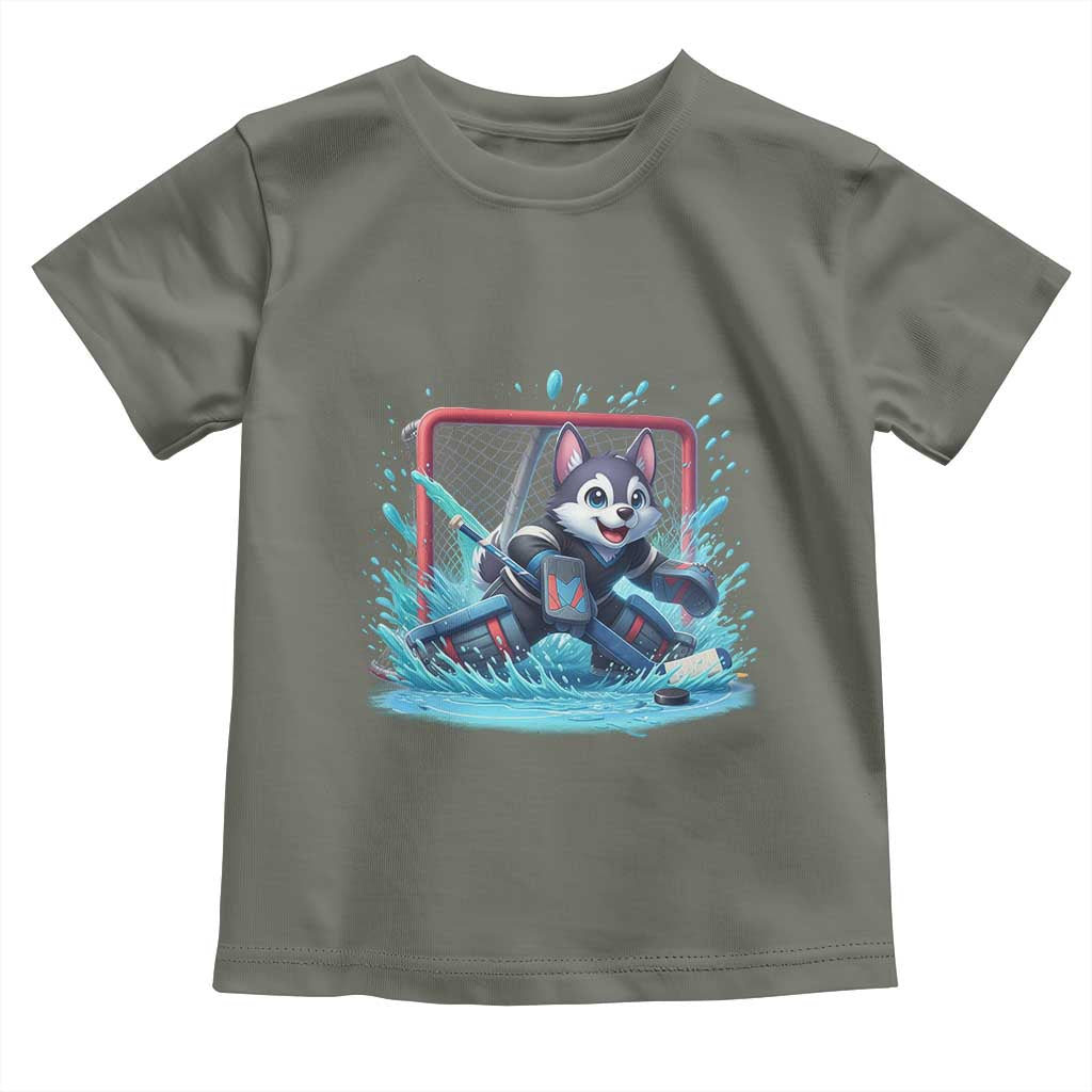 Siberian Husky Ice Hockey Player Toddler T Shirt Funny Goalie Gift TS12 Military Green Print Your Wear