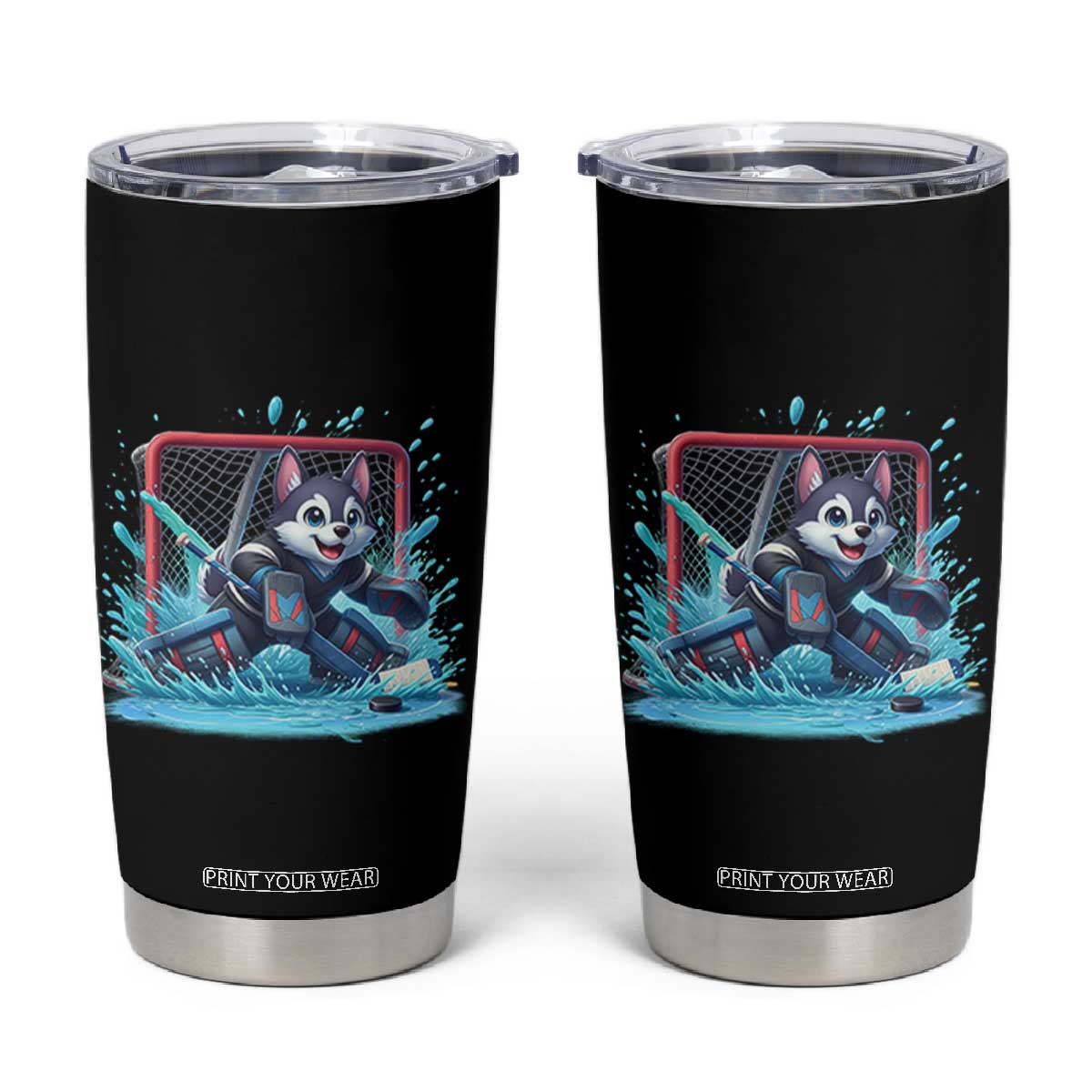 Siberian Husky Ice Hockey Player Tumbler Cup Funny Goalie Gift TS12 Black Print Your Wear