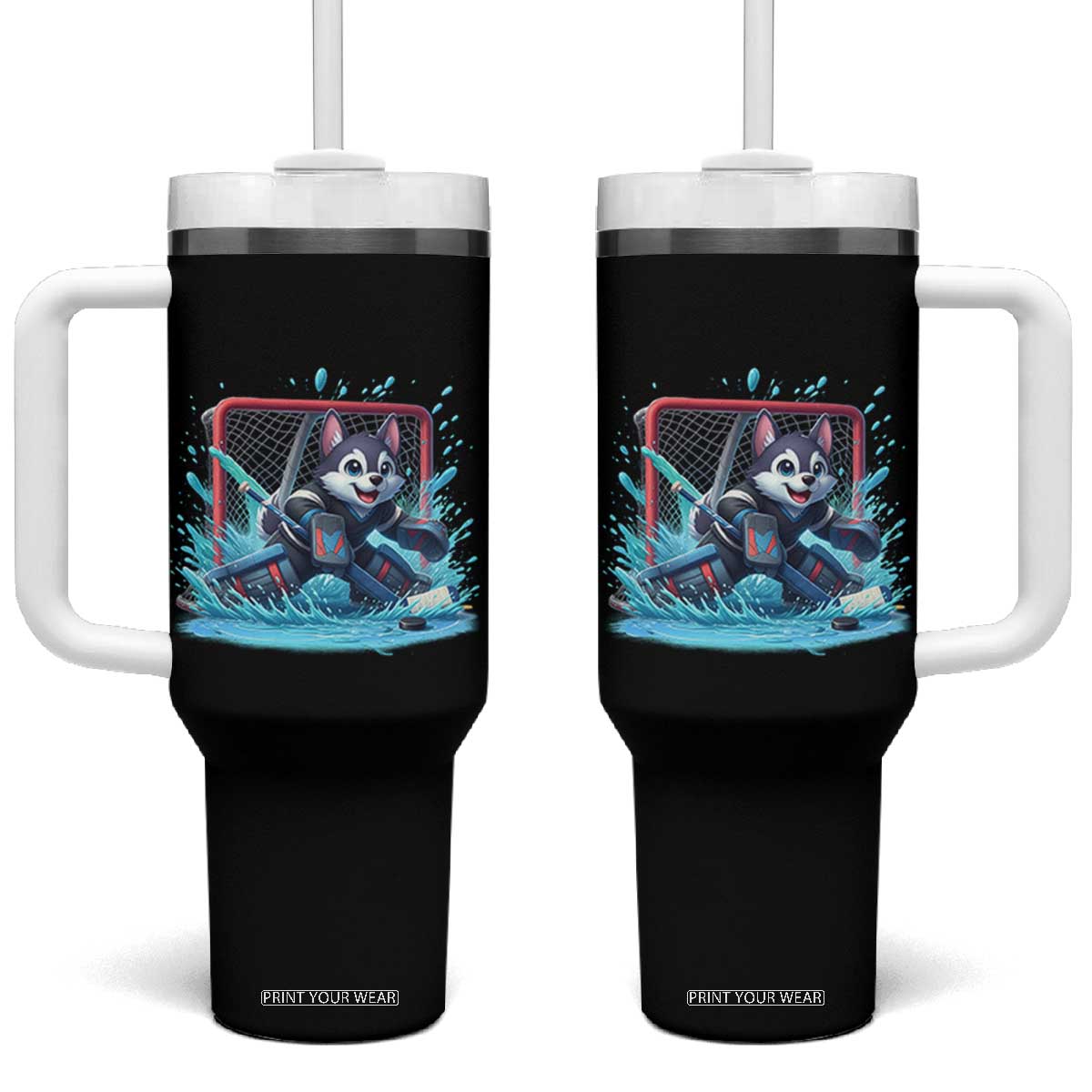 Siberian Husky Ice Hockey Player Tumbler With Handle Funny Goalie Gift TS12 One Size: 40 oz Black Print Your Wear