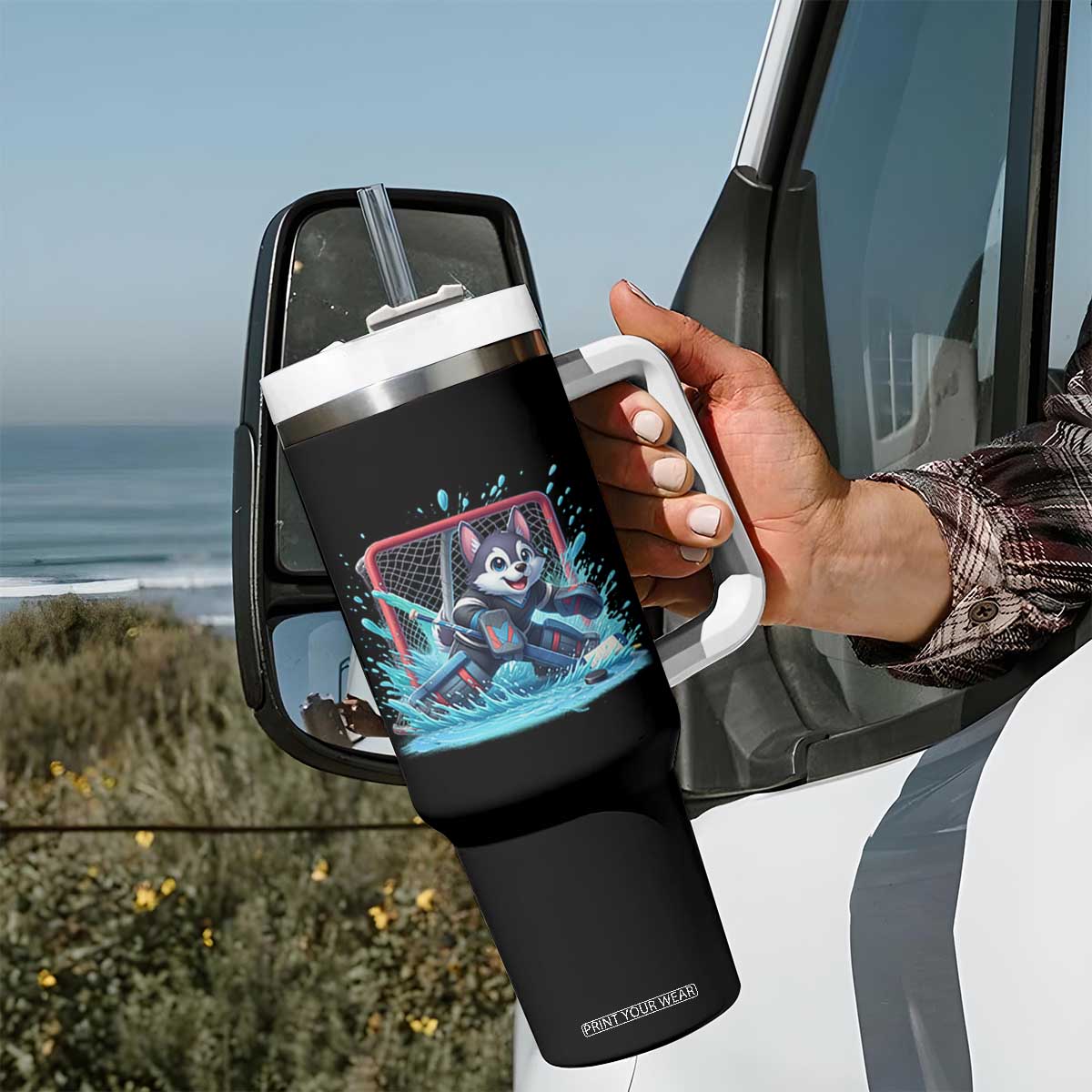 Siberian Husky Ice Hockey Player Tumbler With Handle Funny Goalie Gift TS12 Print Your Wear