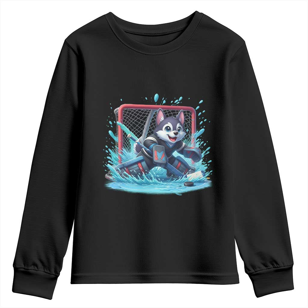 Siberian Husky Ice Hockey Player Youth Sweatshirt Funny Goalie Gift TS12 Black Print Your Wear