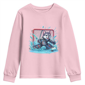 Siberian Husky Ice Hockey Player Youth Sweatshirt Funny Goalie Gift TS12 Light Pink Print Your Wear