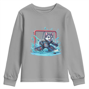 Siberian Husky Ice Hockey Player Youth Sweatshirt Funny Goalie Gift TS12 Sport Gray Print Your Wear