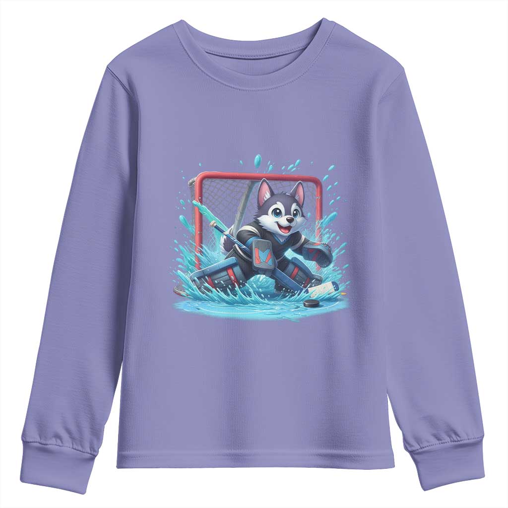 Siberian Husky Ice Hockey Player Youth Sweatshirt Funny Goalie Gift TS12 Violet Print Your Wear