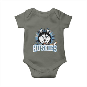 Cool Siberian Husky Ice Hockey Baby Onesie Gift For Dog Lovers TS12 Military Green Print Your Wear