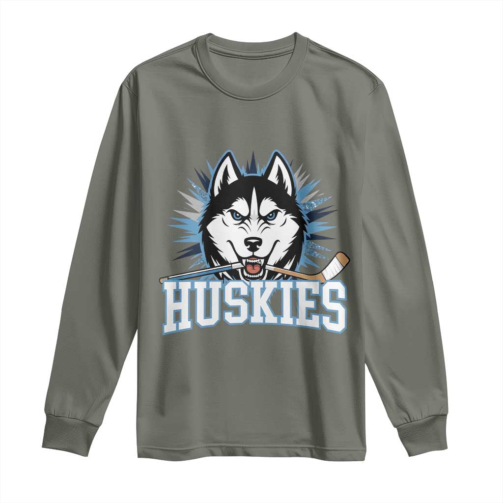 Cool Siberian Husky Ice Hockey Long Sleeve Shirt Gift For Dog Lovers TS12 Military Green Print Your Wear