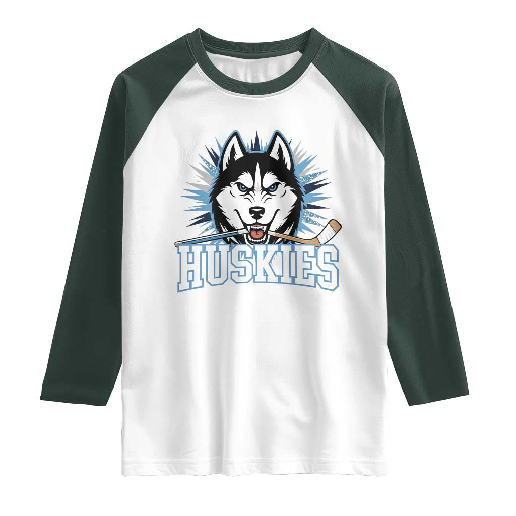 Cool Siberian Husky Ice Hockey Raglan Shirt Gift For Dog Lovers TS12 White Dark Forest Green Print Your Wear