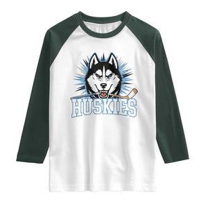 Cool Siberian Husky Ice Hockey Raglan Shirt Gift For Dog Lovers TS12 White Dark Forest Green Print Your Wear