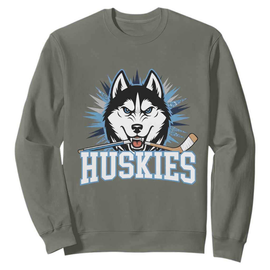 Cool Siberian Husky Ice Hockey Sweatshirt Gift For Dog Lovers TS12 Military Green Print Your Wear