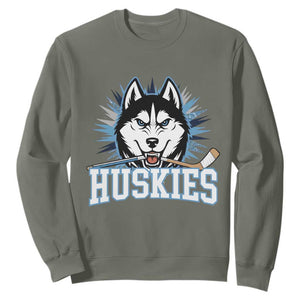 Cool Siberian Husky Ice Hockey Sweatshirt Gift For Dog Lovers TS12 Military Green Print Your Wear