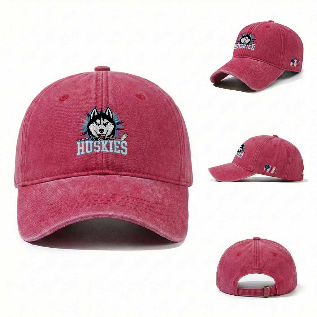 Cool Siberian Husky Ice Hockey Washed Cotton Baseball Cap Gift For Dog Lovers TS12 Washed Cap Universal Fit Red Print Your Wear