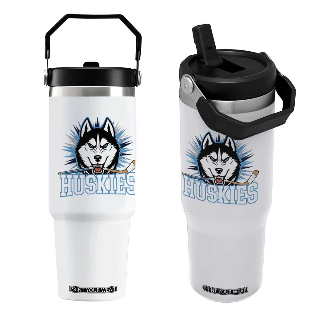 Cool Siberian Husky Ice Hockey Flip Straw Tumbler Gift For Dog Lovers TS12 One Size: 30 oz White Print Your Wear
