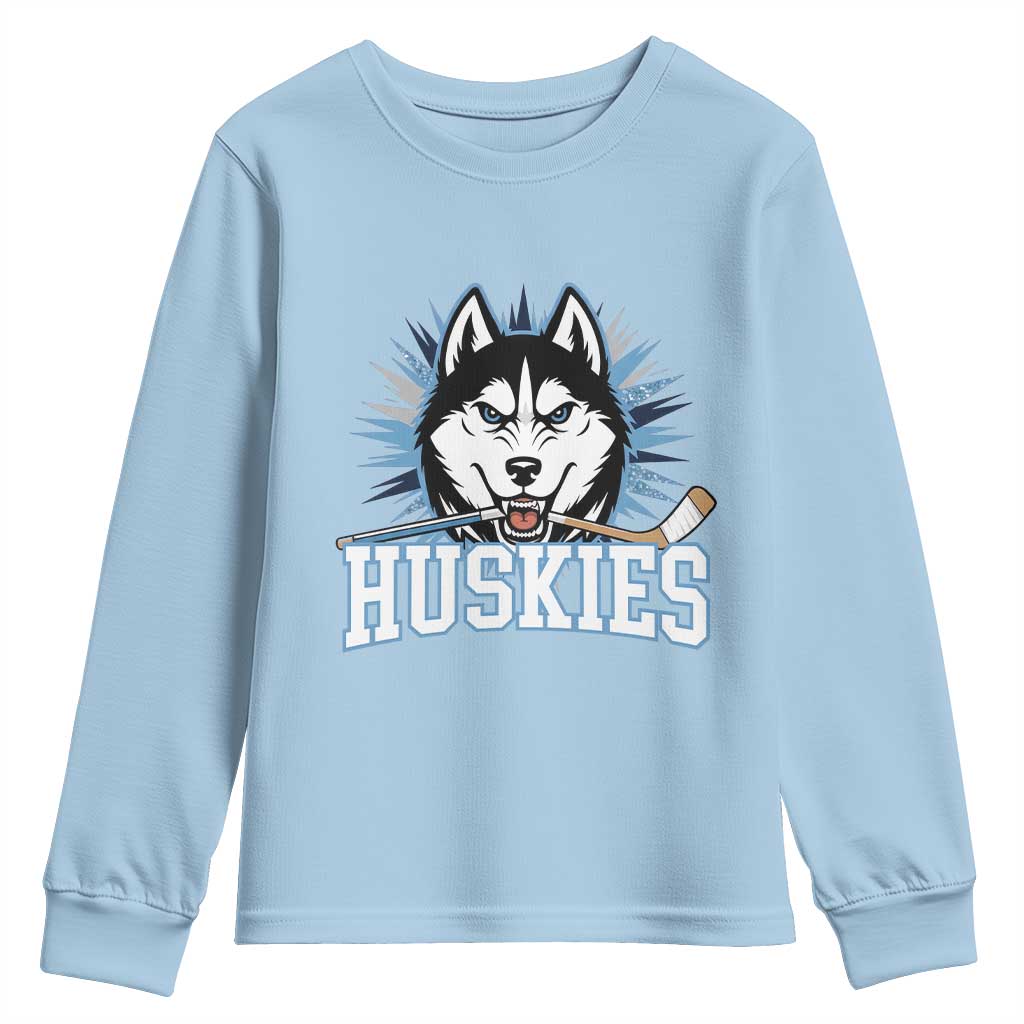 Cool Siberian Husky Ice Hockey Youth Sweatshirt Gift For Dog Lovers TS12 Light Blue Print Your Wear