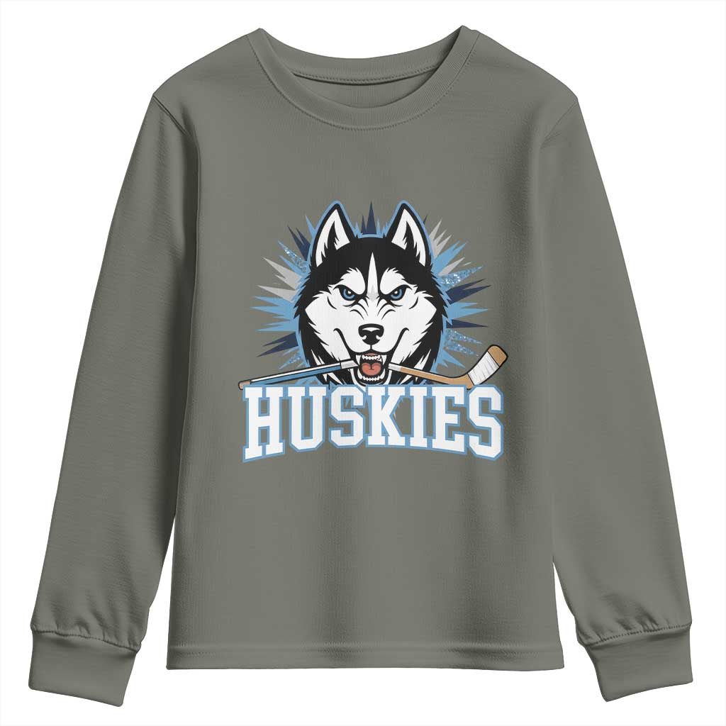 Cool Siberian Husky Ice Hockey Youth Sweatshirt Gift For Dog Lovers TS12 Military Green Print Your Wear